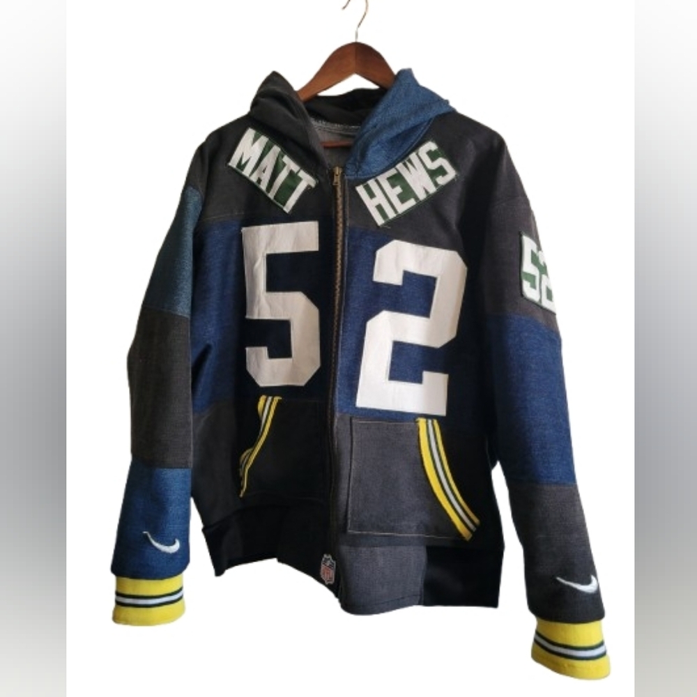 Nike Greenbay Packers X Levis Upcycled Denim Bomber Hooded Jacket Mens XL